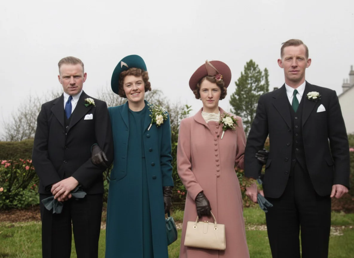 Restaurert bilde av personer etter restaurering