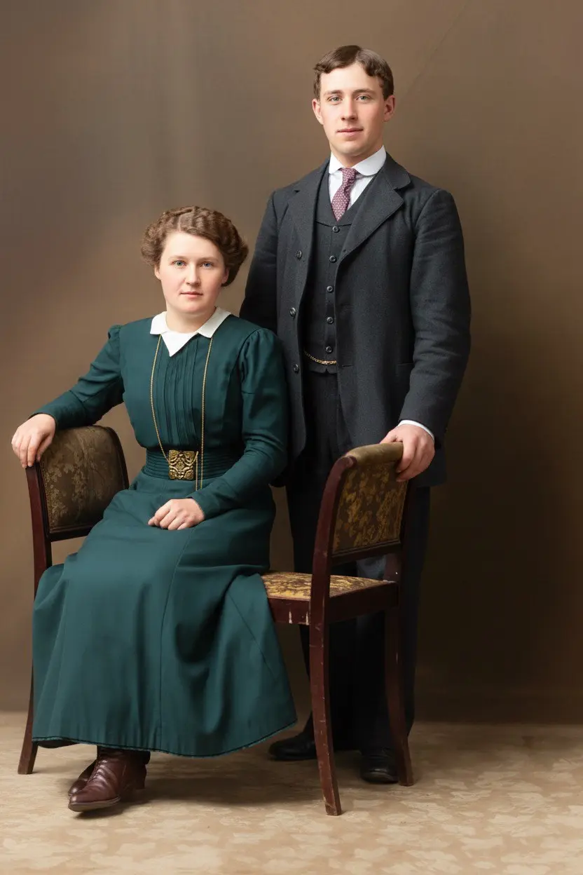 Restaurert og fargelagt portrett av en smilende dame etter fotorestaurering.