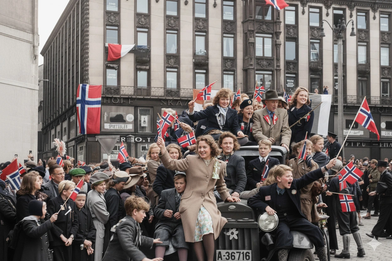 Restaurert bilde av frigjøringsdagen etter.