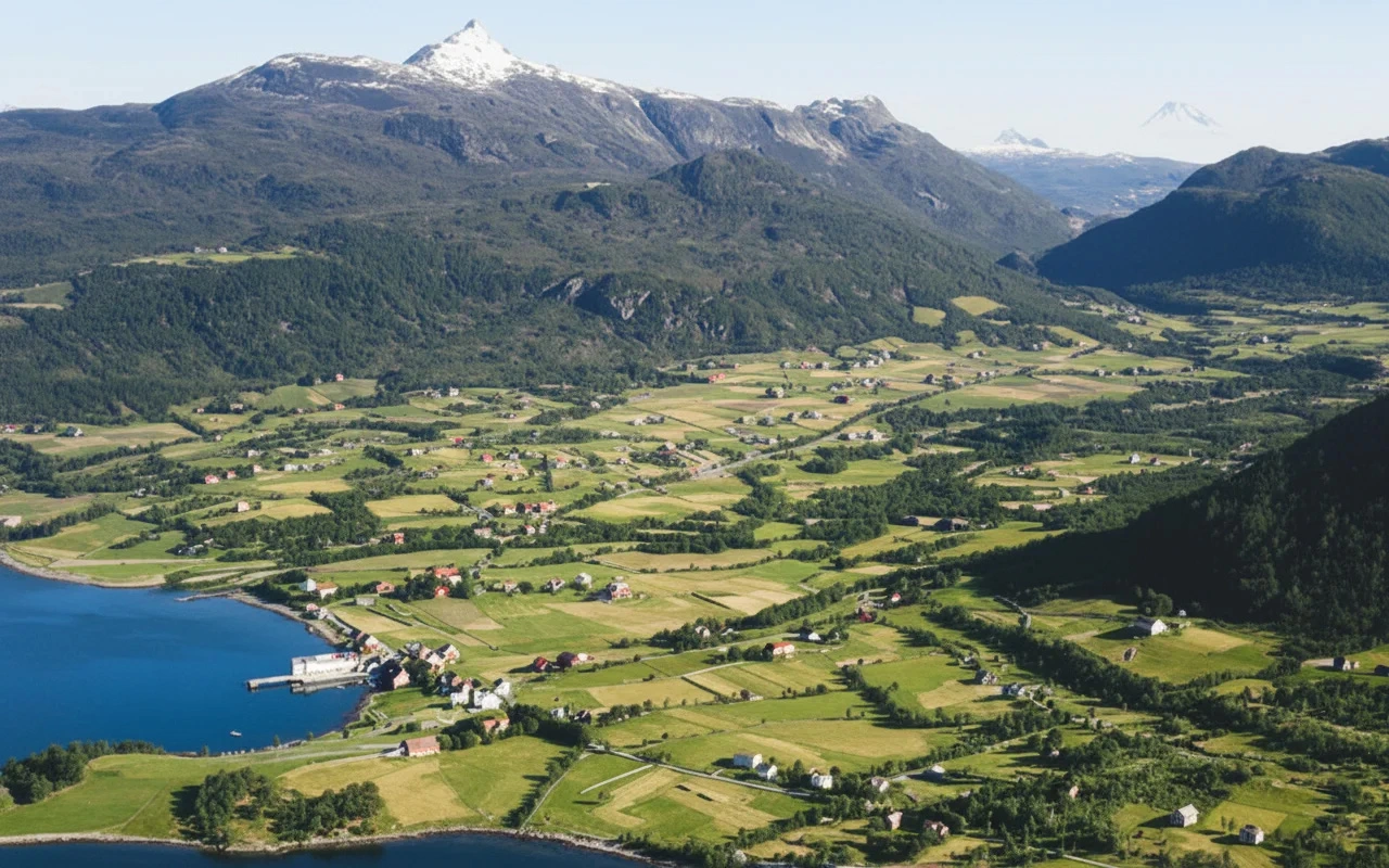 Restaurert bilde av landskapsbilde av Sykkylven